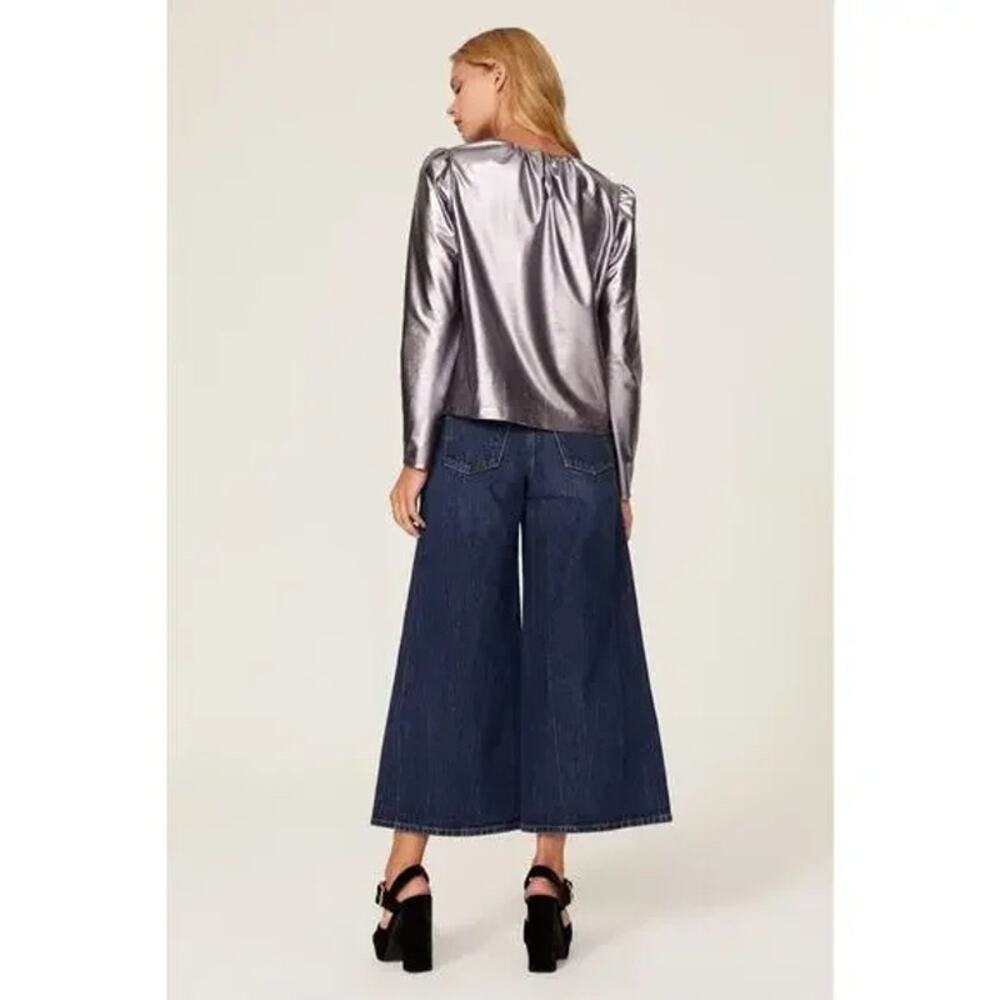 Derek Lam Kary Top Silver Metallic Pleated Pullover Long Sleeve Sz 46 / 10 Us View 4